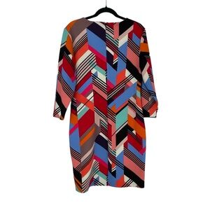 Weslee Rose Women's Multicolor Geometric Pattern 3/4 Sleeves Shift Dress Size‎ L